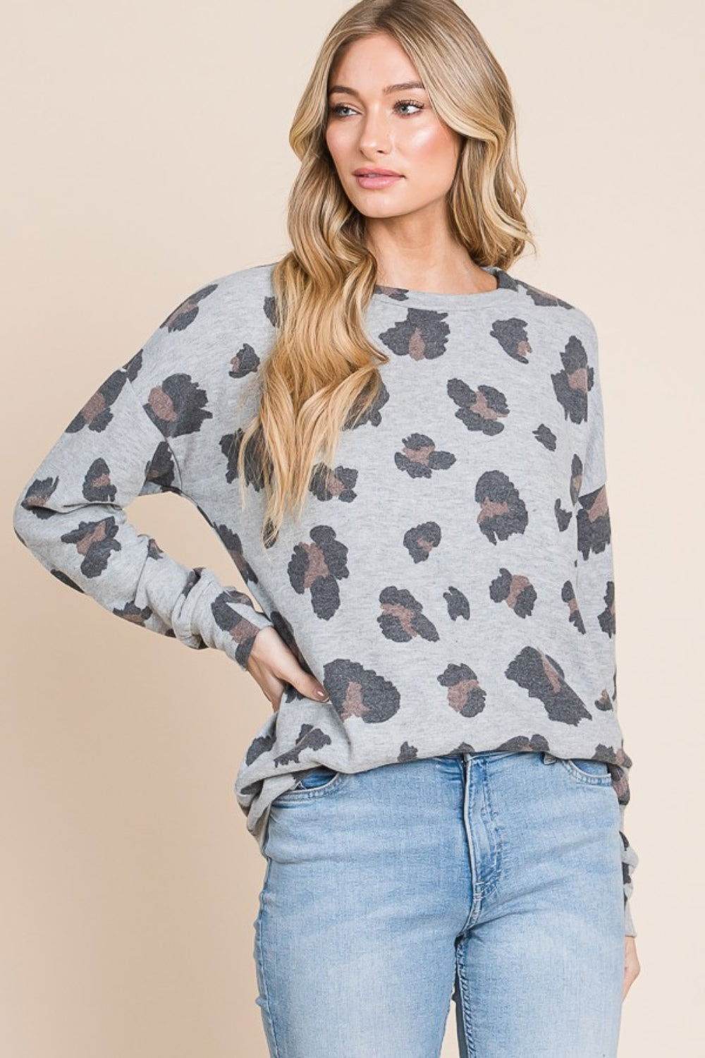 BOMBOM Leopard Drop Shoulder T-Shirt - us.meeeshop