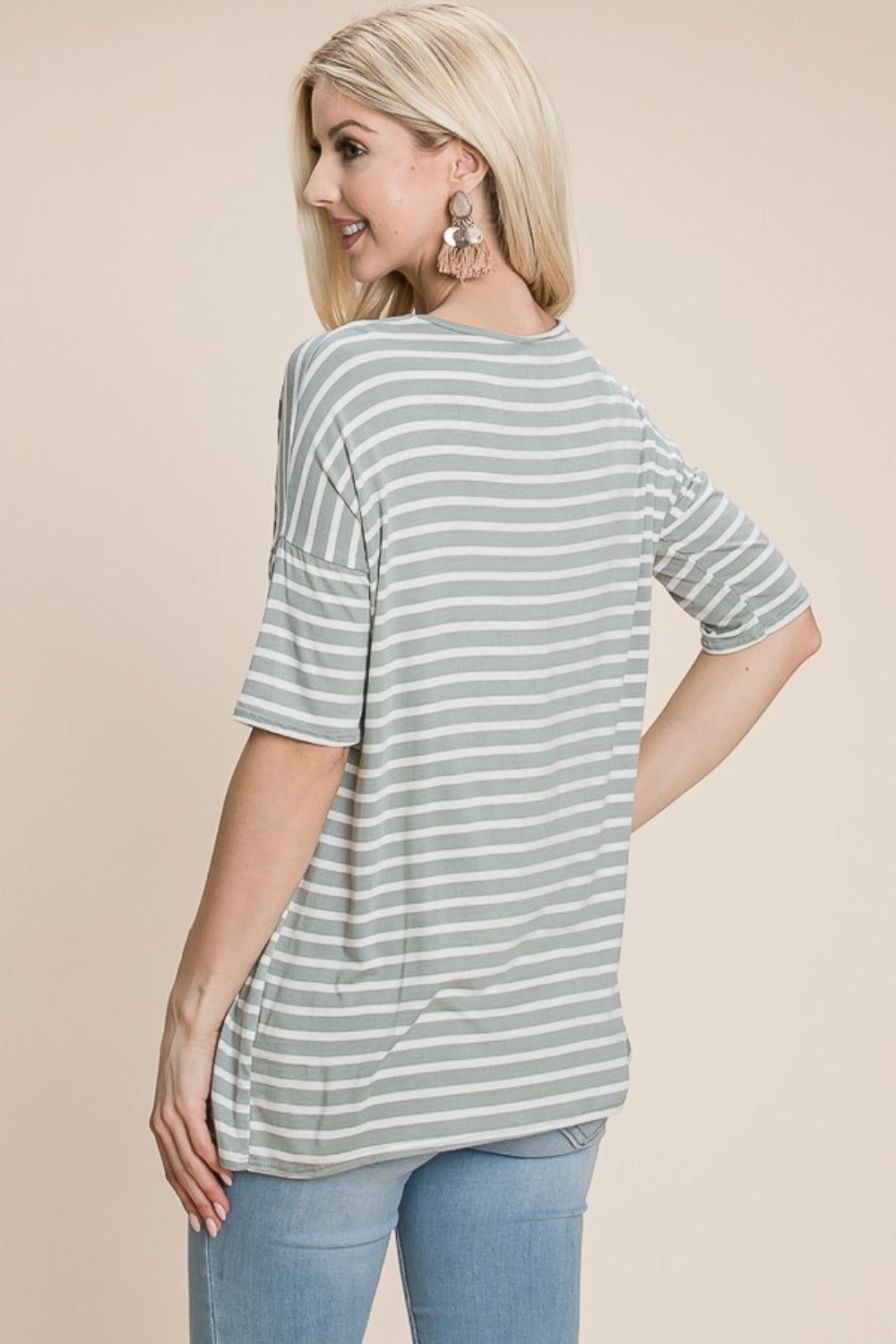 BOMBOM Striped Round Neck T-Shirt - us.meeeshop