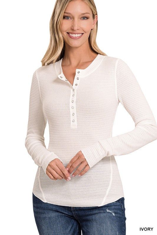 Women's Baby Waffle Snap Button Sweater - us.meeeshop