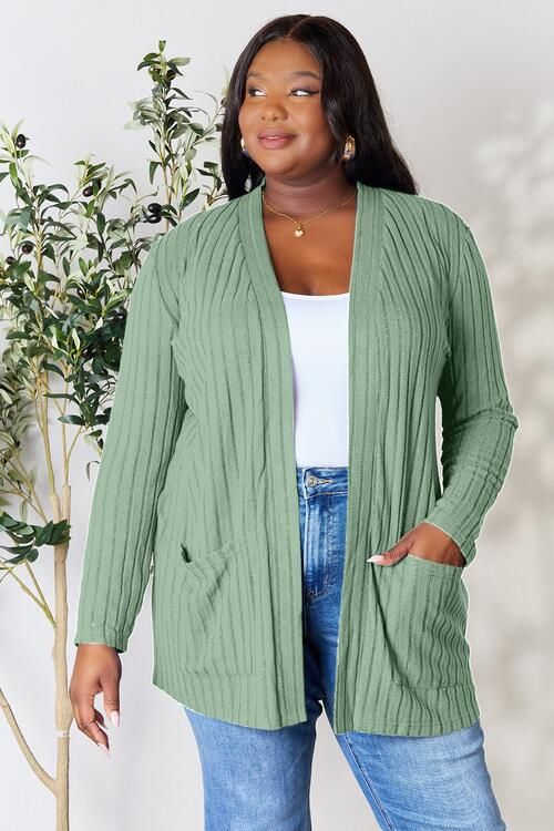 Basic Bae Full Size Ribbed Open Front Cardigan with Pockets us.meeeshop - 