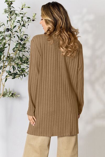 Basic Bae Full Size Ribbed Open Front Cardigan with Pockets | us.meeeshop