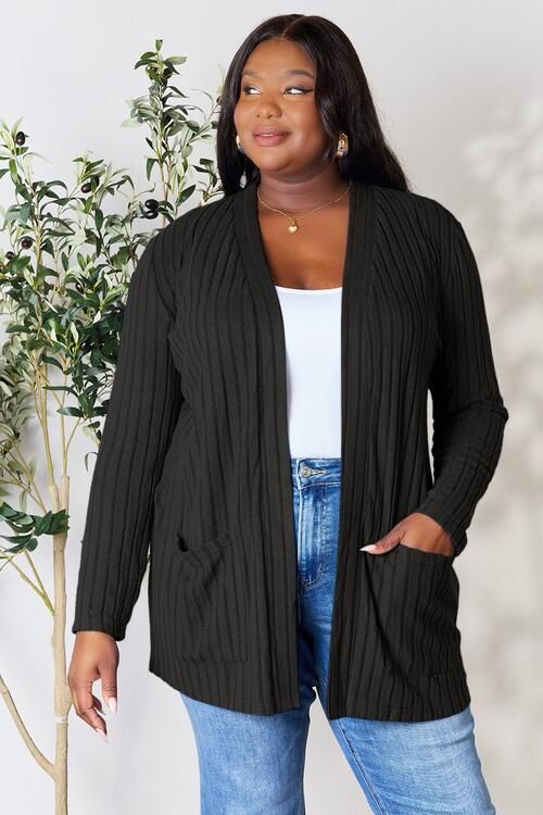 Basic Bae Full Size Ribbed Open Front Cardigan with Pockets us.meeeshop - 