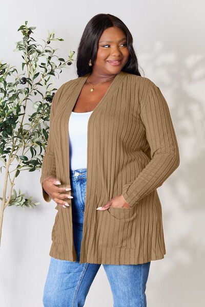 Basic Bae Full Size Ribbed Open Front Cardigan with Pockets us.meeeshop - 