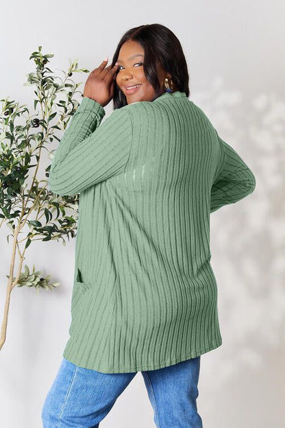 Basic Bae Full Size Ribbed Open Front Cardigan with Pockets us.meeeshop - 