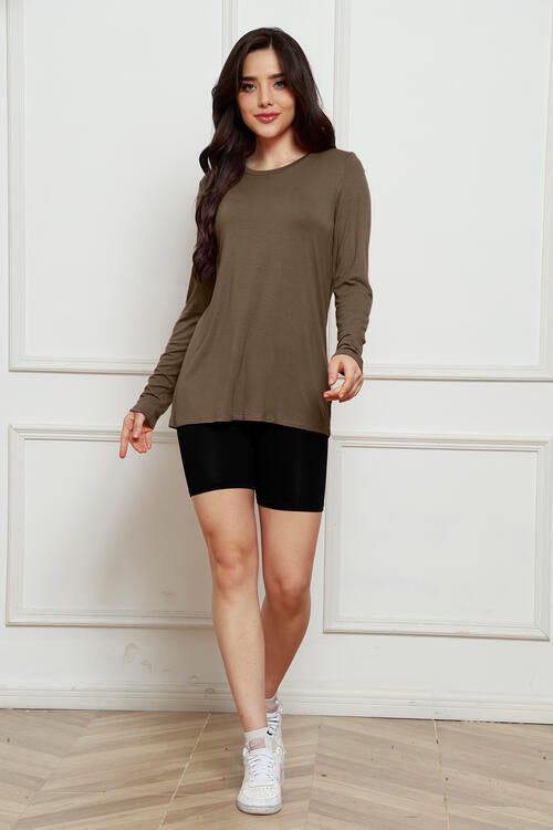 Basic Bae Full Size Round Neck Long Sleeve Top us.meeeshop - Shirts & Tops