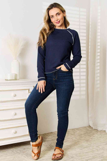 Basic Bae Long Raglan Sleeve Round Neck Top us.meeeshop - 