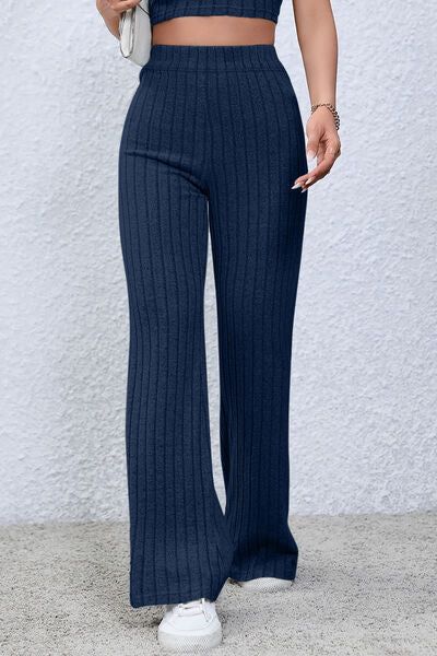 Basic Bae Ribbed High Waist Flare Pants us.meeeshop - 