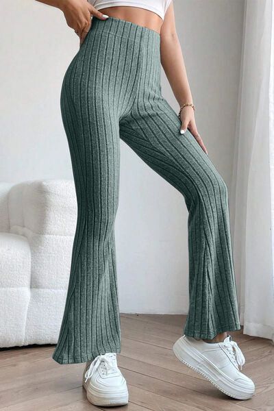 Basic Bae Ribbed High Waist Flare Pants us.meeeshop - 