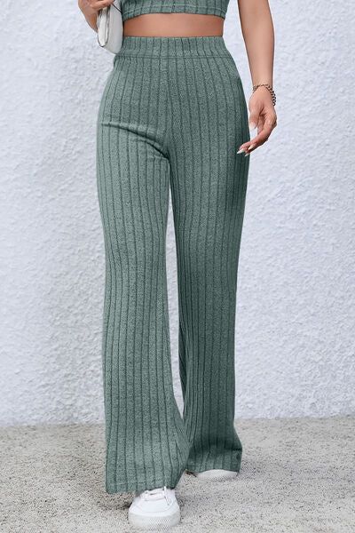 Basic Bae Ribbed High Waist Flare Pants us.meeeshop - 