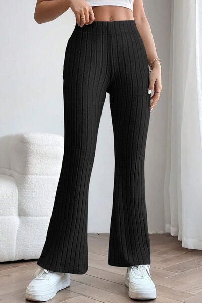 Basic Bae Ribbed High Waist Flare Pants us.meeeshop - 