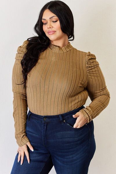 Basic Bae Ribbed Mock Neck Puff Sleeve T-Shirt us.meeeshop - 