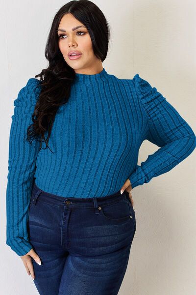 Basic Bae Ribbed Mock Neck Puff Sleeve T-Shirt us.meeeshop - 