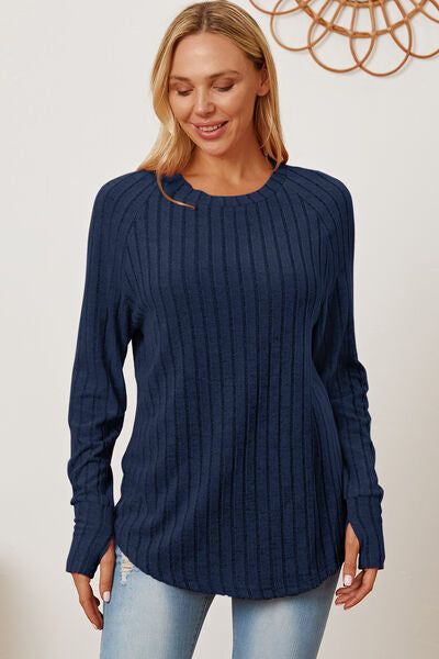 Basic Bae Ribbed Thumbhole Sleeve T-Shirt us.meeeshop - 