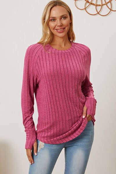 Basic Bae Ribbed Thumbhole Sleeve T-Shirt us.meeeshop - 