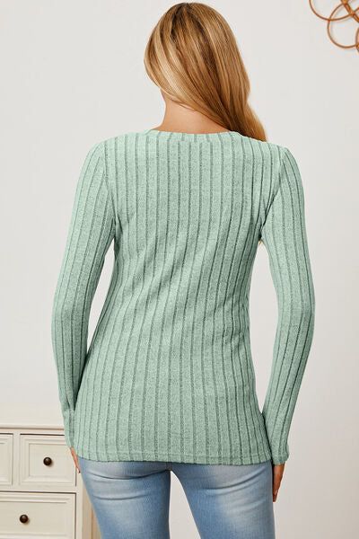 Basic Bae Ribbed V-Neck Long Sleeve T-Shirt us.meeeshop - 