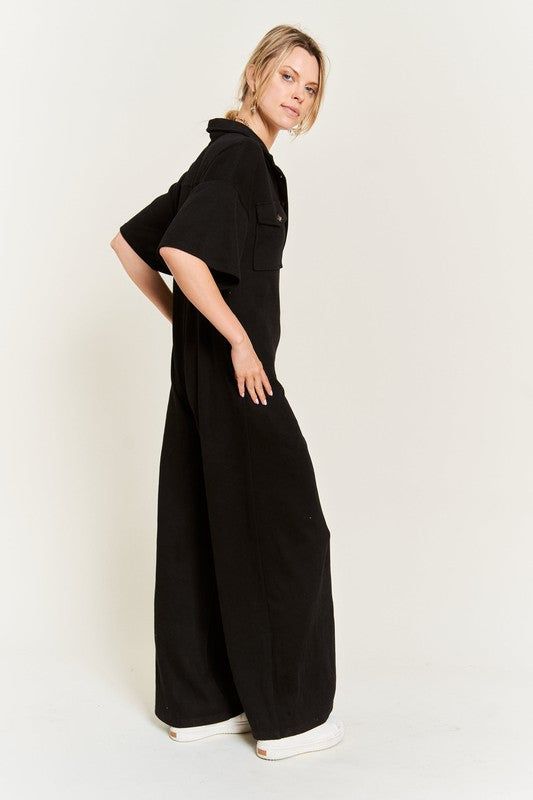 Basic Collar Shirt Wide leg Jumpsuit us.meeeshop - 