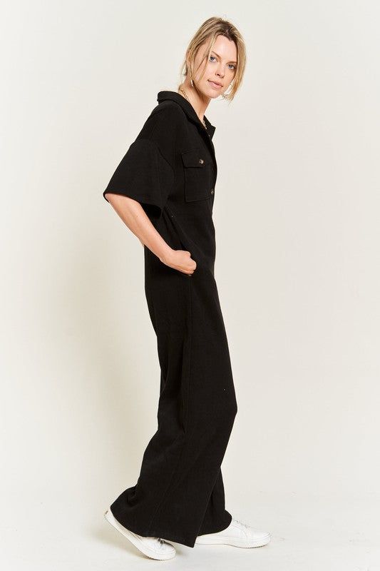 Basic Collar Shirt Wide leg Jumpsuit us.meeeshop - 