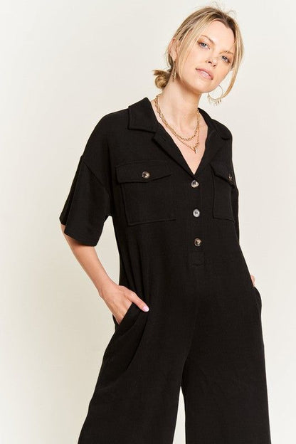 Basic Collar Shirt Wide leg Jumpsuit us.meeeshop - 