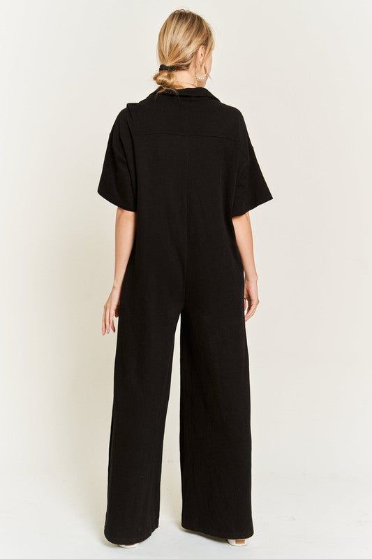 Basic Collar Shirt Wide leg Jumpsuit us.meeeshop - 