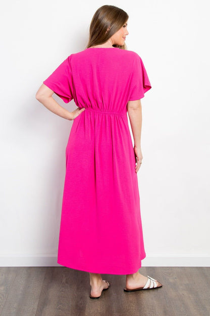 Be Stage Full Size Shirred Front Short Sleeve Maxi Dress - us.meeeshop