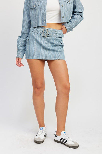 Belted Mini Denim Skirt | us.meeeshop