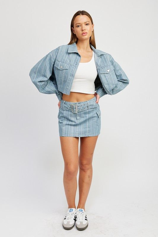 Women's Belted Mini Denim Skirt - us.meeeshop