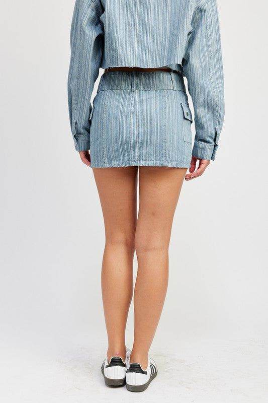 Belted Mini Denim Skirt - us.meeeshop