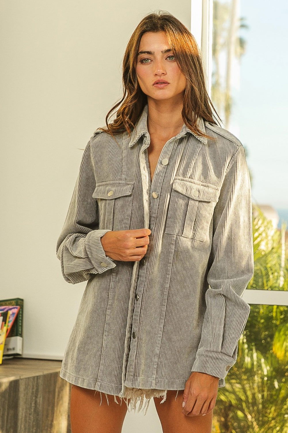 BiBi Button Up Corduroy Shacket us.meeeshop - 