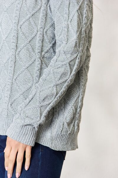 BiBi Cable Knit Round Neck Sweater us.meeeshop - 