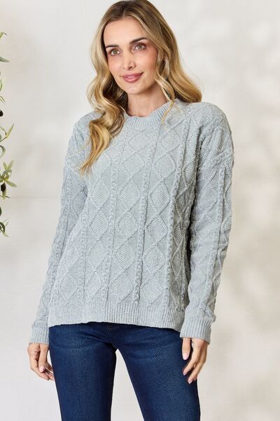 BiBi Cable Knit Round Neck Sweater us.meeeshop - 