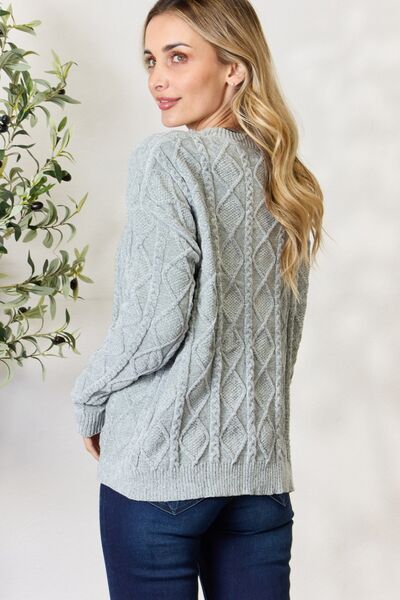 BiBi Cable Knit Round Neck Sweater us.meeeshop - 