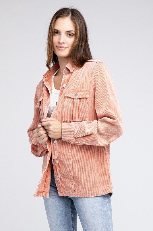 BiBi Corduroy Buttoned Down Jacket us.meeeshop - 