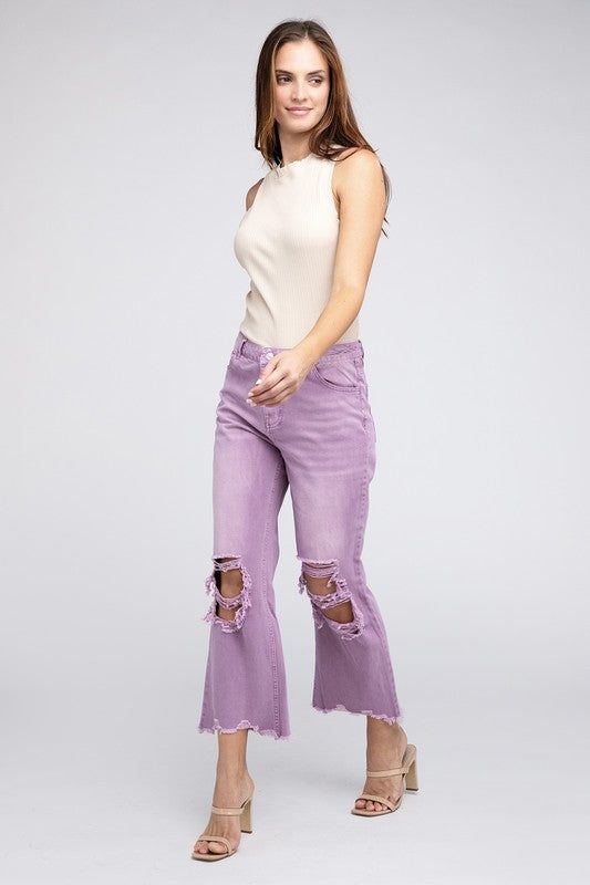 BiBi Distressed Vintage Washed Wide Leg Pants us.meeeshop - 