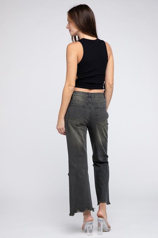 BiBi Distressed Vintage Washed Wide Leg Pants us.meeeshop - 