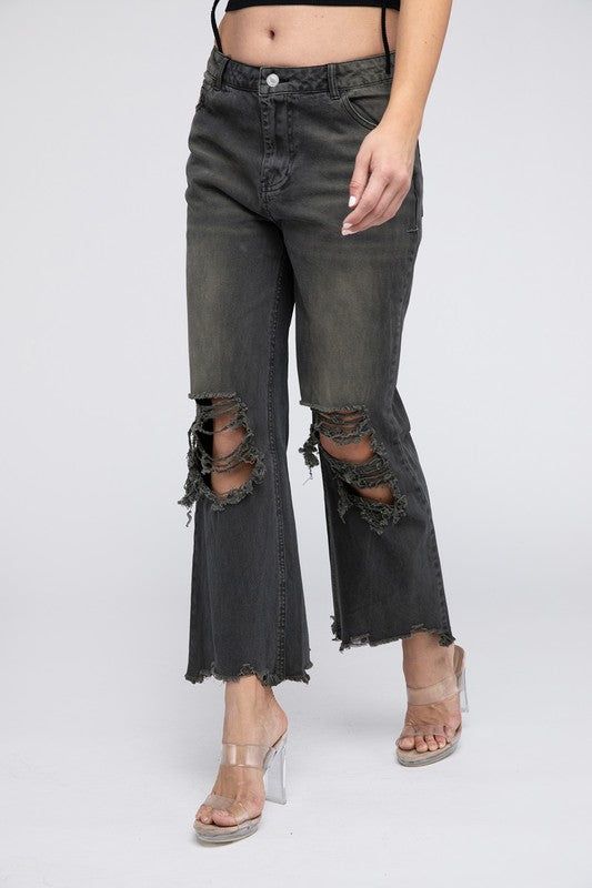 BiBi Distressed Vintage Washed Wide Leg Pants us.meeeshop - 