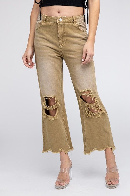 BiBi Distressed Vintage Washed Wide Leg Pants us.meeeshop - 