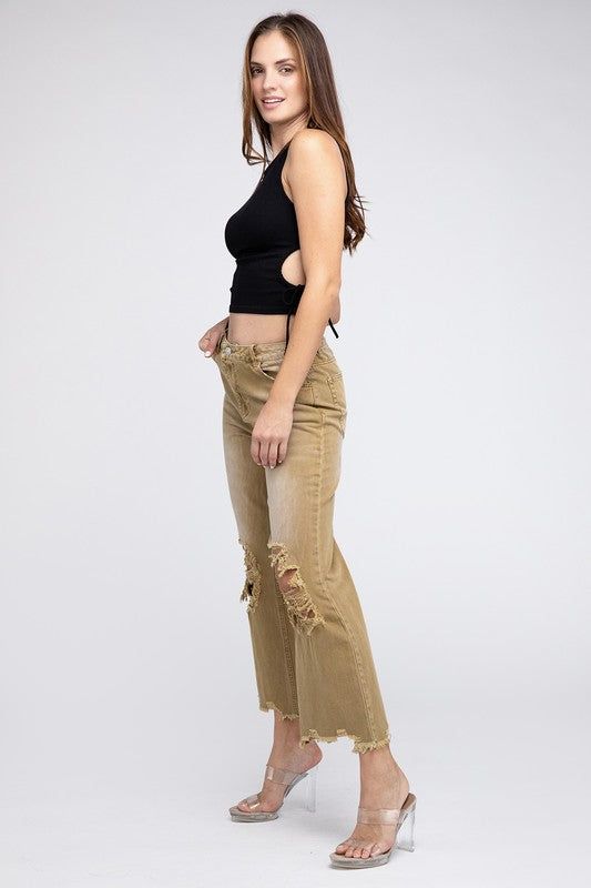 BiBi Distressed Vintage Washed Wide Leg Pants us.meeeshop - 