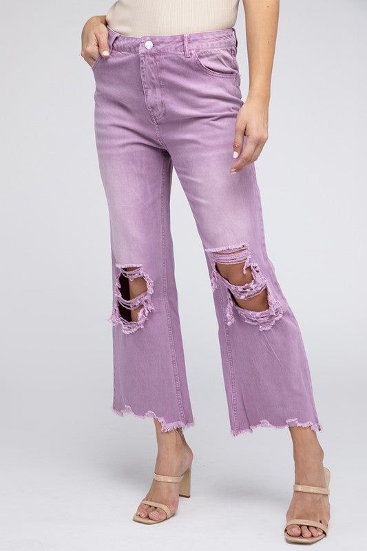 BiBi Distressed Vintage Washed Wide Leg Pants us.meeeshop - 