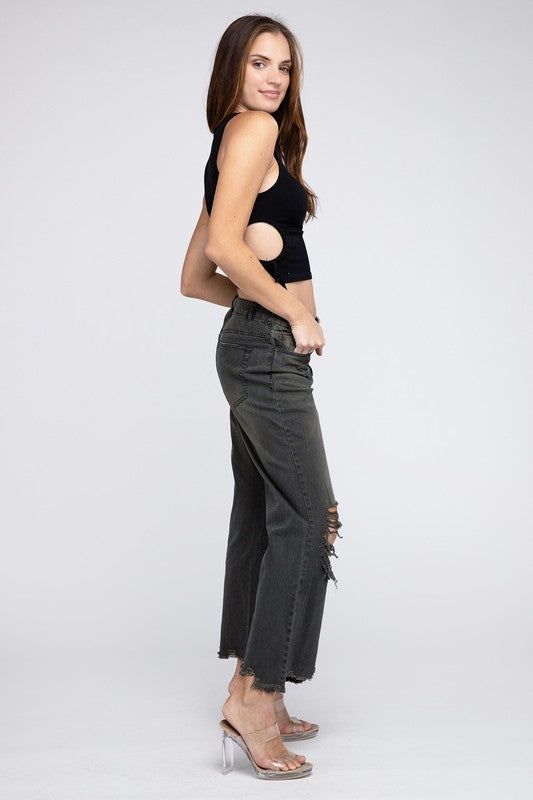 BiBi Distressed Vintage Washed Wide Leg Pants us.meeeshop - 