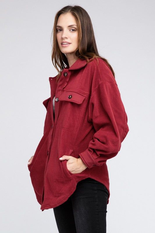 BiBi Fleece Buttoned Down Oversized Jacket us.meeeshop - 