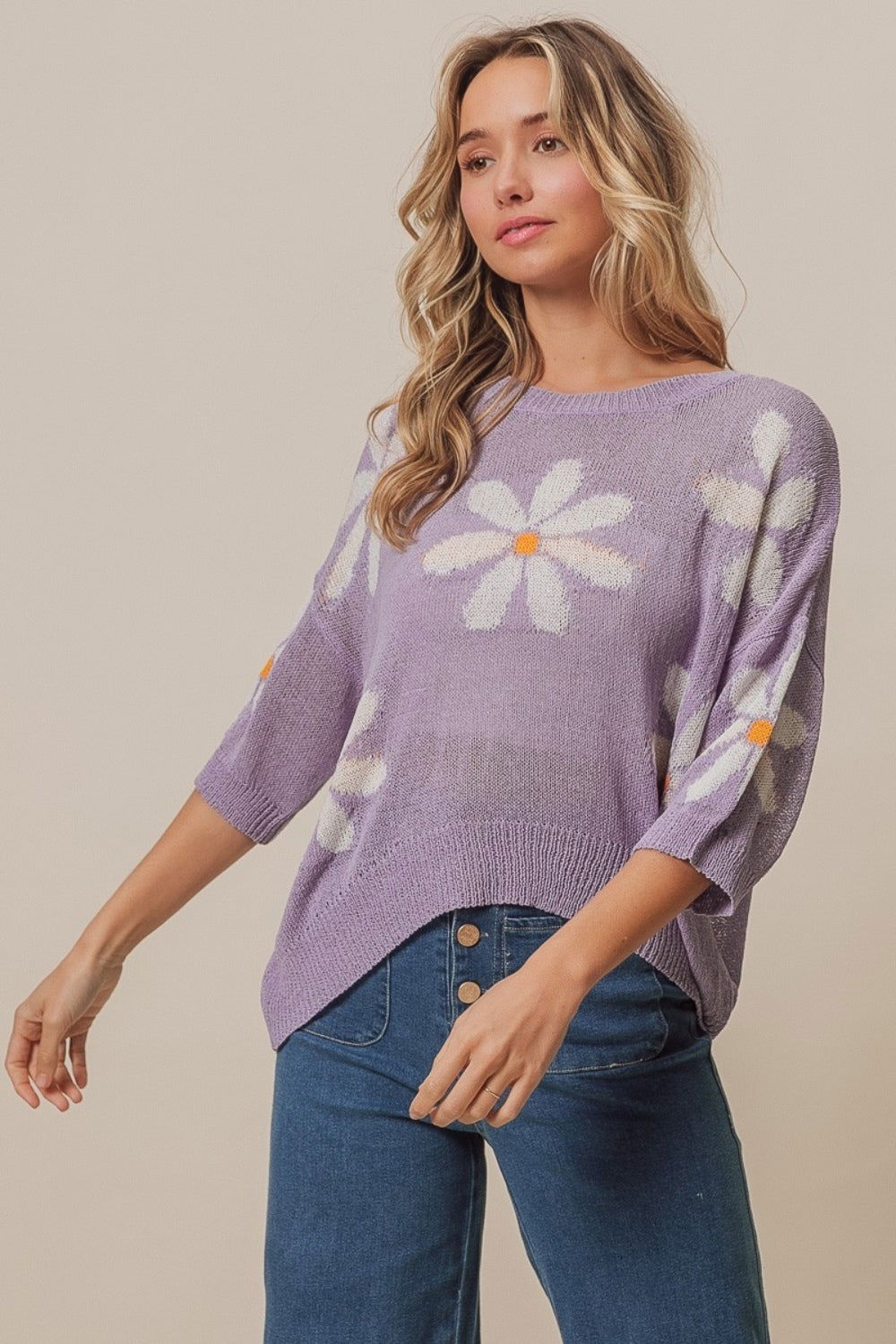 BiBi Floral Pattern Slit Sweater us.meeeshop - 