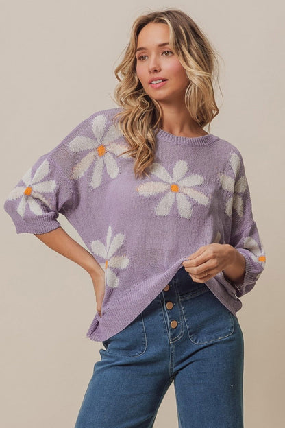 BiBi Floral Pattern Slit Sweater us.meeeshop - 