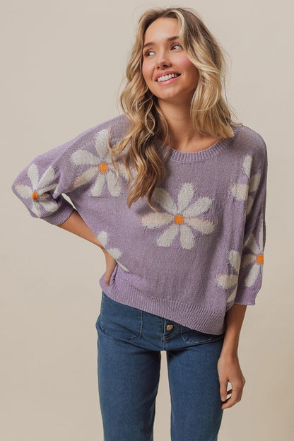 BiBi Floral Pattern Slit Sweater us.meeeshop - 