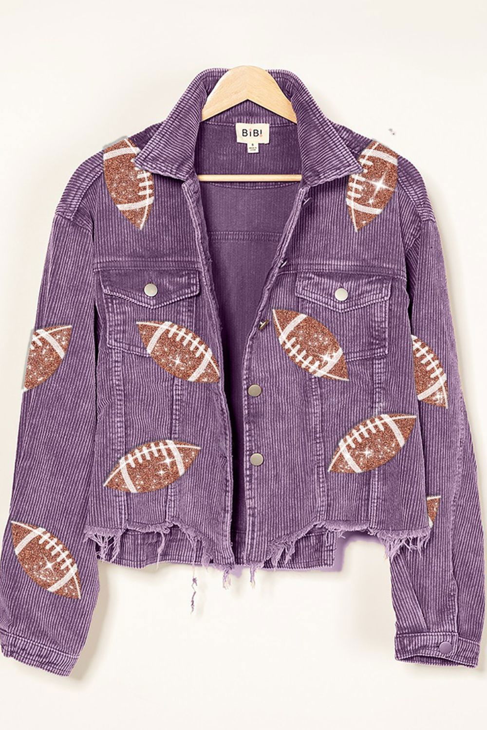 BiBi Football Sequin Embroidery Washed Corduroy Jacket us.meeeshop - 