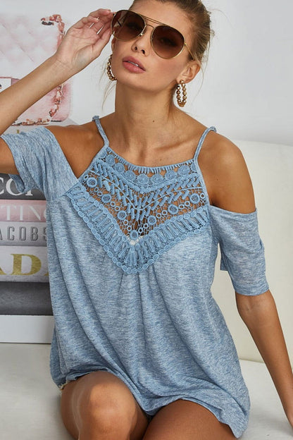 BiBi Front Crochet Lace Adjustable Strap Top us.meeeshop - 