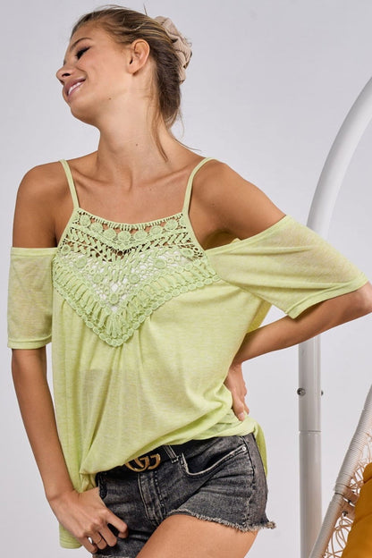 BiBi Front Crochet Lace Adjustable Strap Top us.meeeshop - 