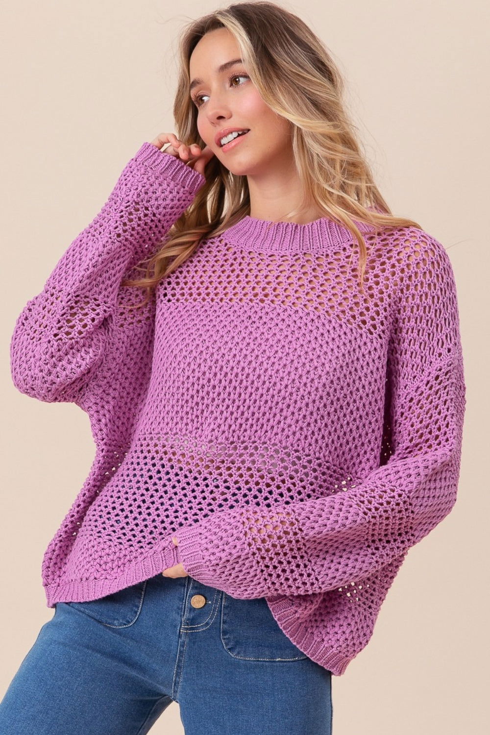 BiBi Openwork Long Sleeve Knit Top us.meeeshop - 