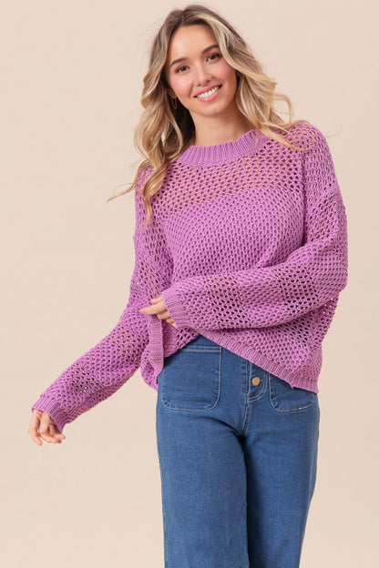 BiBi Openwork Long Sleeve Knit Top us.meeeshop - 