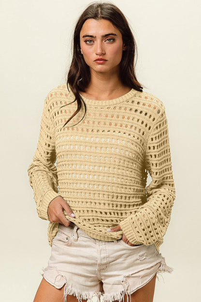 BiBi Round Neck Openwork Knit Cover Up us.meeeshop - 