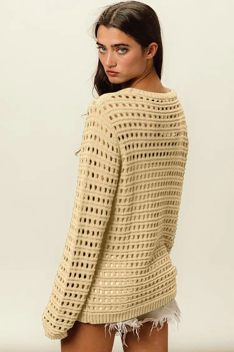 BiBi Round Neck Openwork Knit Cover Up us.meeeshop - 